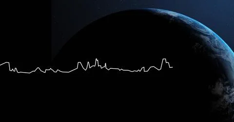 Image of digital data processing over globe on dark background Stock Illustration