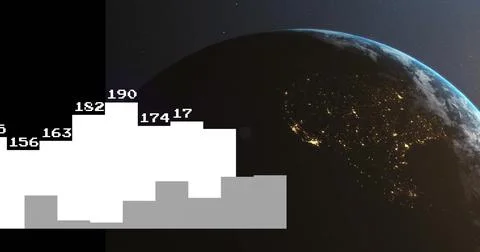 Image of digital data processing over globe on dark background イラスト素材