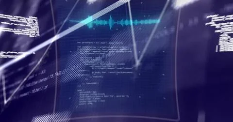 Image of digital data processing over dark background Illustrazione stock