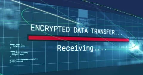 Image of digital data processing over encrypted data transfer text on black Stock Illustration