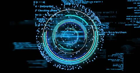 Image of digital data processing over scope scanning on black background 스톡 일러스트