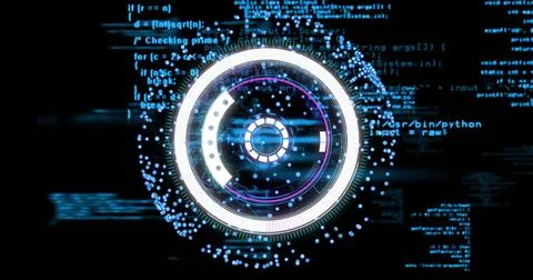 Image of digital data processing over scope scanning on black background イラスト素材