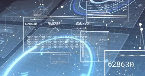 Image of digital data processing over black background Illustrazione stock