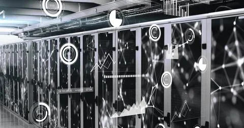 Image of digital data processing over computer servers Illustrazione stock