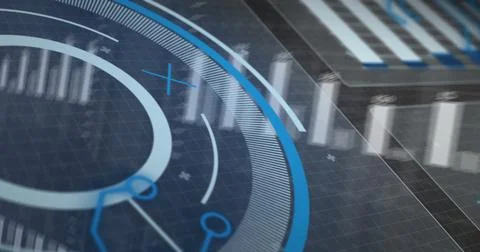 Image of digital data processing over computer screens イラスト素材