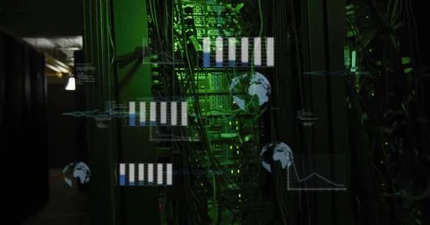 Image of digital data processing over computer servers Illustrazione stock