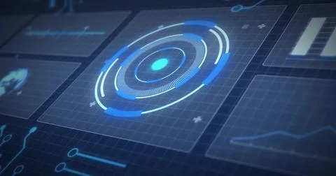 Image of digital data processing over screens on dark background 스톡 일러스트