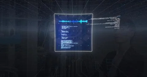 Image of digital data processing over screen on black background Illustrazione stock