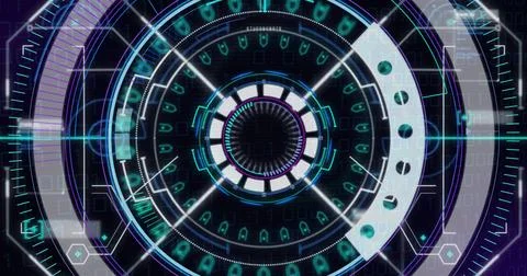 Image of digital data processing over black background 스톡 일러스트
