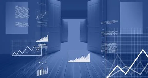 Image of digital data processing over office Illustrazione stock