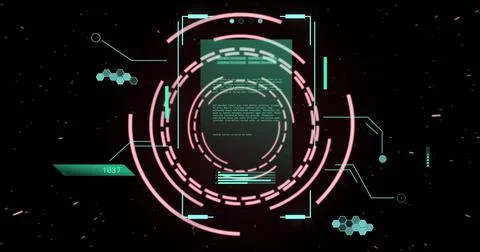 Image of digital data processing over scopes Illustrazione stock