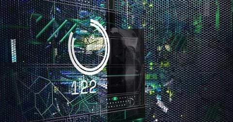 Image of digital data processing over computer servers Illustrazione stock