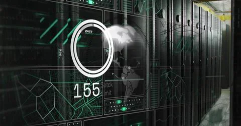 Image of digital data processing over computer servers 스톡 일러스트