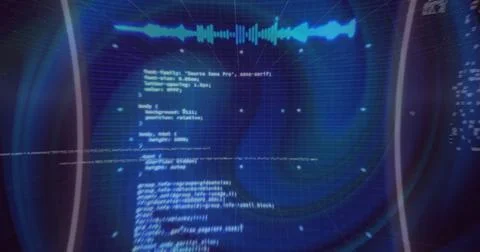 Image of digital data processing over blue background Stockillustratie