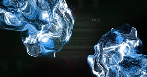 Image of digital data processing over blue liquid on black background Stock Illustration