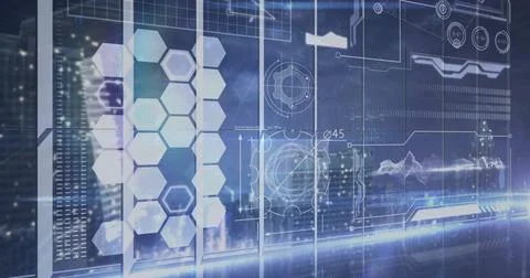 Image of digital data processing over computer servers Stock Illustration
