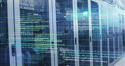 Image of digital data processing over computer servers Illustrazione stock