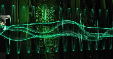 Image of digital data processing over computer servers Illustrazione stock