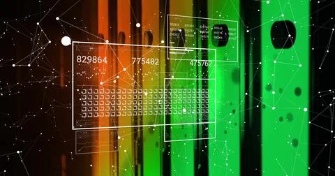 Image of digital data processing over computer servers Illustrazione stock