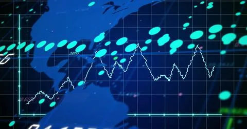 Image of digital data processing over world map and grid 스톡 일러스트