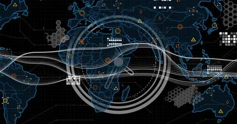 Image of digital data processing over world map Stock Illustration
