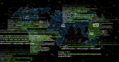 Image of digital data processing over world map Stock Illustration