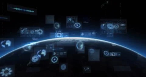 Image of digital data processing over globe イラスト素材