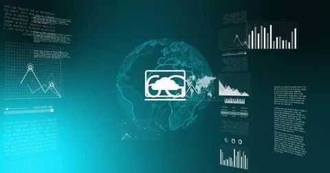 Image of digital data processing over globe Illustrazione stock