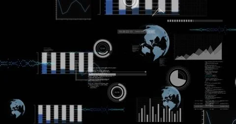 Image of digital data processing over black background 스톡 일러스트