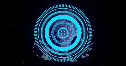 Image of digital data processing over globe on black background Illustrazione stock