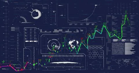 Image of digital data processing over dark background 스톡 일러스트