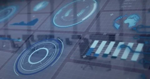 Image of digital data processing over desks in office Stock Illustration