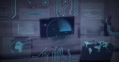 Image of digital data processing over desks Stock Illustration