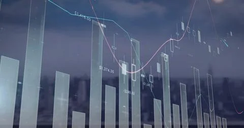 Image of digital data processing over cityscape イラスト素材