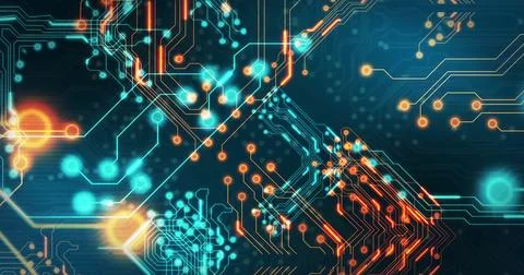 Image of digital data processing over computer circuit board Stock Illustration