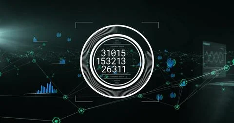 Image of digital data processing over black background 库存插图