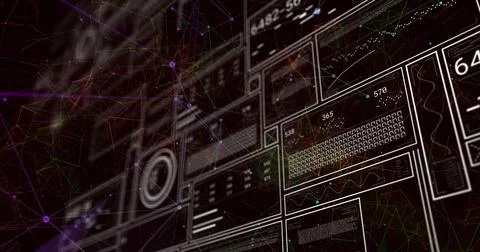 Image of digital data processing over black background 스톡 일러스트