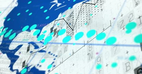 Image of digital data processing over world map Illustrazione stock