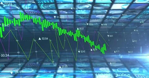 Image of digital data processing over digital screens 库存插图