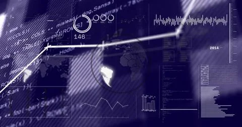 Image of digital data processing over screen Illustrazione stock