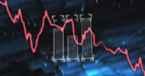 Image of digital data processing over connections on black background Illustrazione stock
