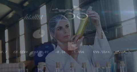 Image of digital data processing over caucasian female worker Stock Photos