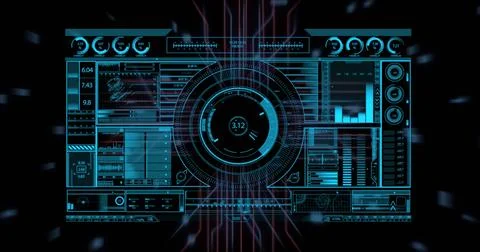 Image of digital data processing over screen on black background Stockfoto's