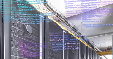 Image of digital data processing over computer servers Stock Photos