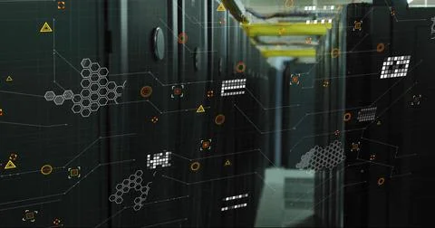 Image of digital data processing over computer servers Stock Photos