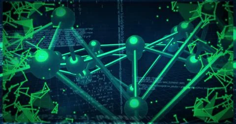 Image of digital data processing over dna strand and connections Foto stock