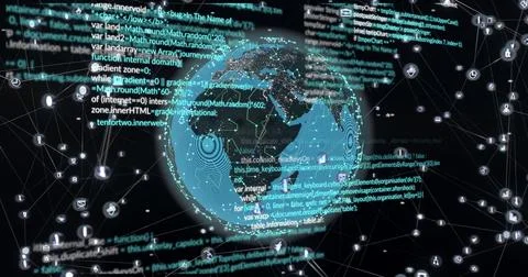 Image of digital data processing over connections and globe Foto stock