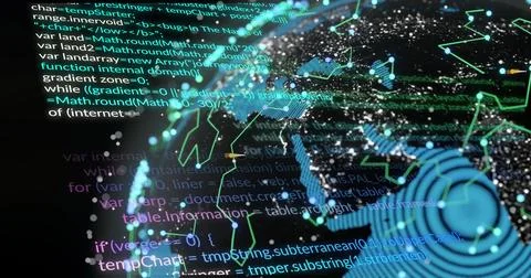 Image of digital data processing over connections and globe Foto stock