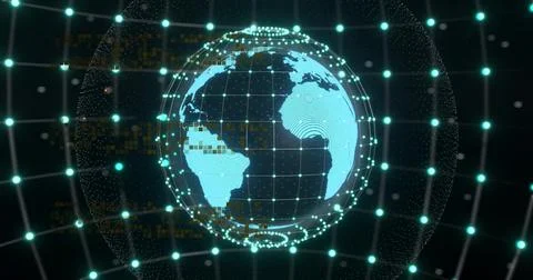 Image of digital data processing over globe 写真素材