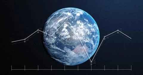 Image of digital data processing over globe on dark background Stockfoto's